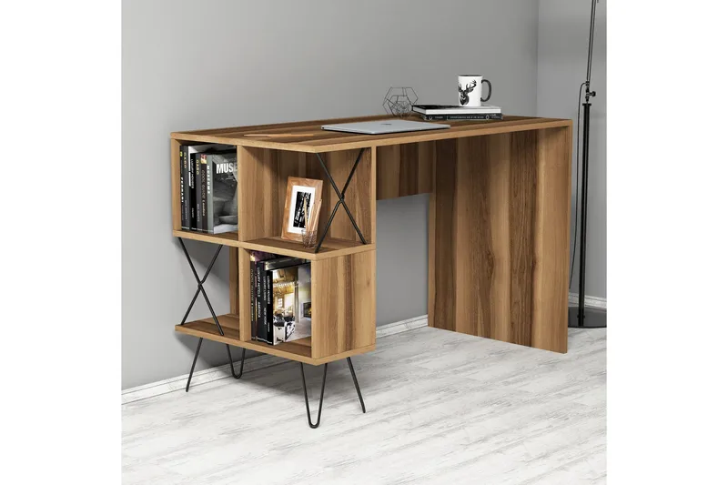 Hovdane Skrivebord 120 cm med Oppbevaringshylle - Brun/Svart - Møbler - Bord - Kontorbord - Skrivebord