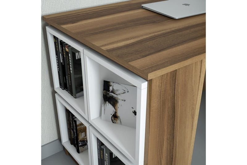 Hovdane Skrivebord 120 med Oppbevaring Hylle + Vegghylle - Brun/Hvit/Eik - Møbler - Bord - Kontorbord - Skrivebord