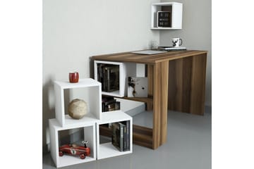 Hovdane Skrivebord 120 med Oppbevaring Hylle + Vegghylle - Brun/Hvit/Eik - Møbler - Bord - Kontorbord - Skrivebord