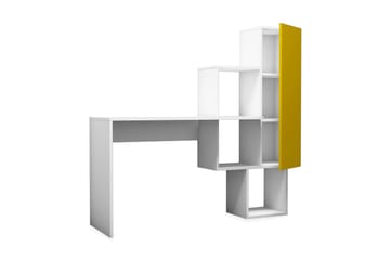 Hovdane Skrivebord 145 cm med Oppbevaringshyller + Skap - Hvit/Gul - Møbler - Bord - Kontorbord - Skrivebord