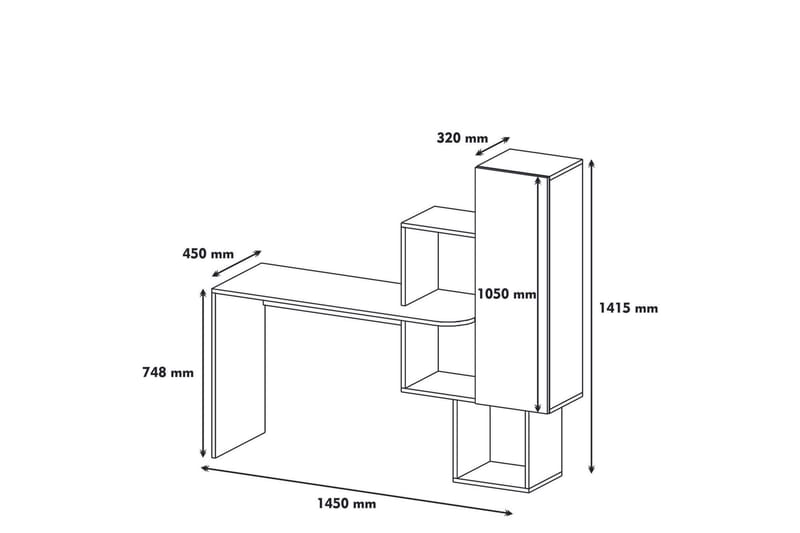 Hovdane Skrivebord 145 cm med Oppbevaringshyller + Skap - Hvit/Gul - Møbler - Bord - Kontorbord - Skrivebord
