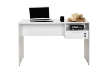 Irbene Skrivebord 120 cm med Oppbevaring Hyller + Låsbar Sku - Hvit - Møbler - Bord - Kontorbord - Skrivebord