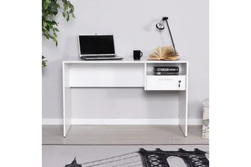 Irbene Skrivebord 120 cm med Oppbevaring Hyller + Låsbar Sku - Hvit - Møbler - Bord - Kontorbord - Skrivebord