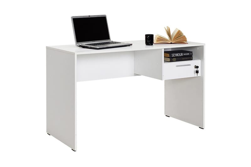 Irbene Skrivebord 120 cm med Oppbevaring Hyller + Låsbar Sku - Hvit - Møbler - Bord - Kontorbord - Skrivebord