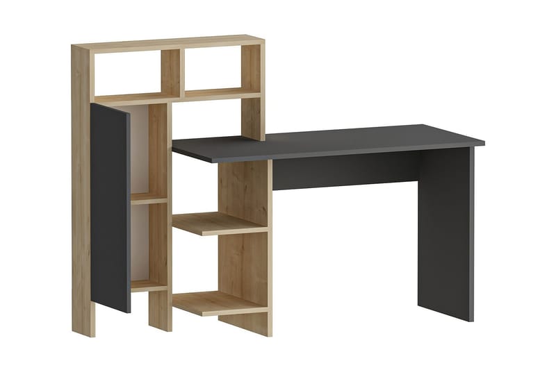 Irbene Skrivebord 135 cm med Oppbevaring Hyller + Skap - Antrasitt/Natur - Møbler - Bord - Kontorbord - Skrivebord