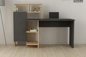 Irbene Skrivebord 135 cm med Oppbevaring Hyller + Skap - Antrasitt/Natur - Møbler - Bord - Kontorbord - Skrivebord