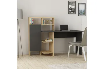 Irbene Skrivebord 135 cm med Oppbevaring Hyller + Skap - Antrasitt/Natur - Møbler - Bord - Kontorbord - Skrivebord