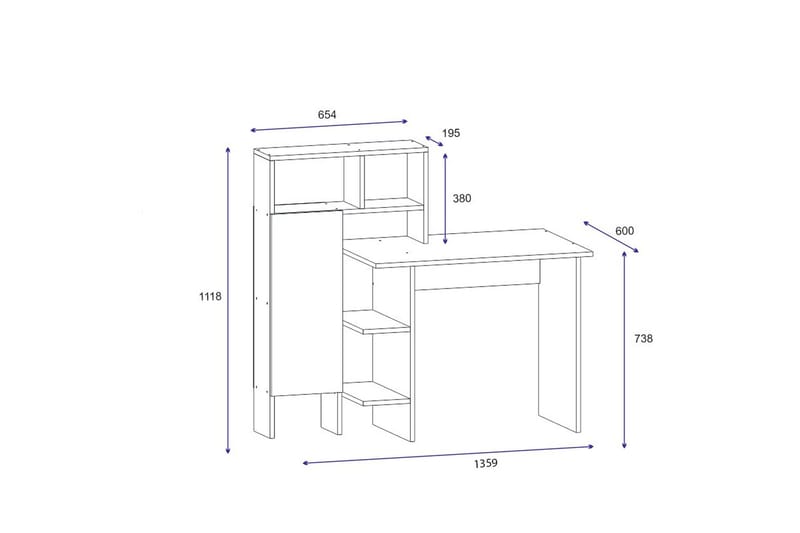 Irbene Skrivebord 135 cm med Oppbevaring Hyller + Skap - Antrasitt/Natur - Møbler - Bord - Kontorbord - Skrivebord