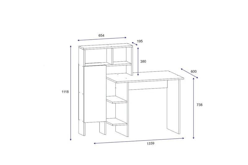 Irbene Skrivebord 135 cm med Oppbevaring Hyller + Skap - Hvit - Møbler - Bord - Kontorbord - Skrivebord