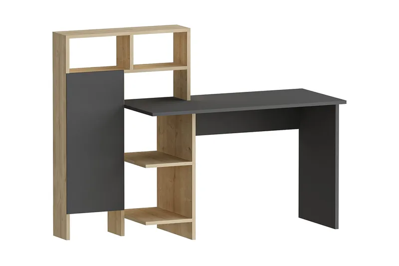Irbene Skrivebord 135 cm med Oppbevaring Hyller + Skap - Natur/Antracit - Møbler - Bord - Kontorbord - Skrivebord