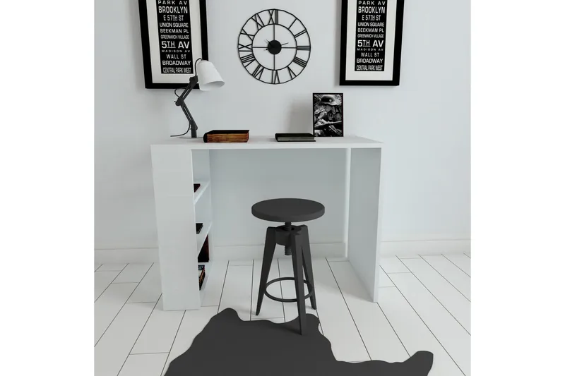 Irbene Skrivebord 90 cm med Oppbevaring 3 Hyller - Hvit - Møbler - Bord - Kontorbord - Skrivebord