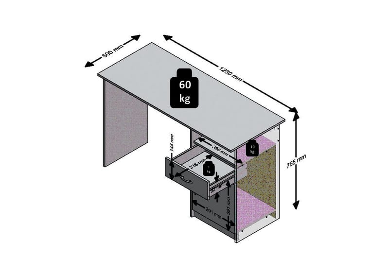 Jackson Skrivebord 123 cm med Oppbevaring Hylle + Skuff + Sk - Hvit/Tre - Møbler - Bord - Kontorbord - Skrivebord