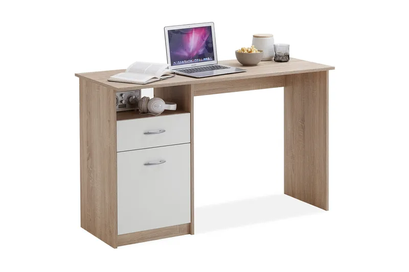 Jackson Skrivebord 123 cm med Oppbevaring Hylle + Skuff + Sk - Hvit/Tre - Møbler - Bord - Kontorbord - Skrivebord