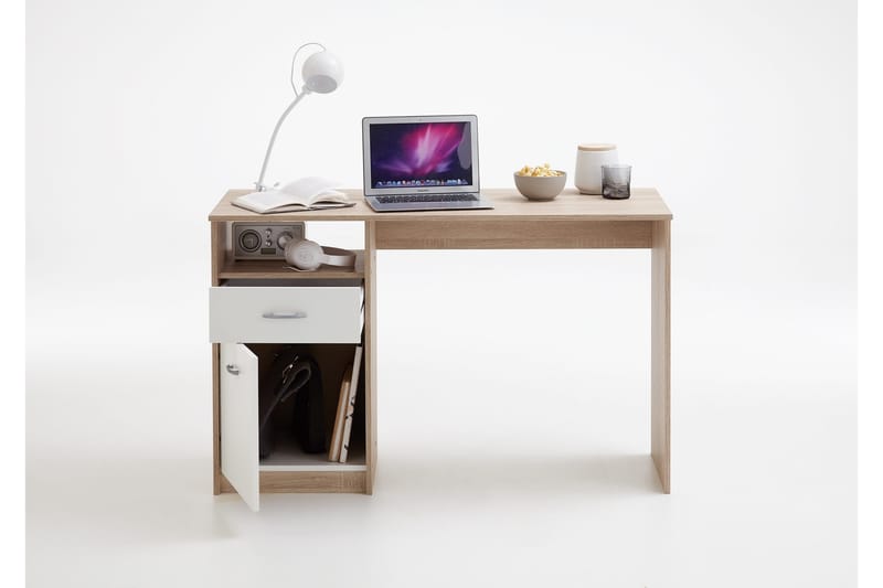 Jackson Skrivebord 123 cm med Oppbevaring Hylle + Skuff + Sk - Hvit/Tre - Møbler - Bord - Kontorbord - Skrivebord