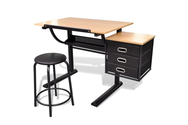 Justerbart tegnebord med 3 skuffer og stol - Brun - Skrivebord - Databord & PC bord