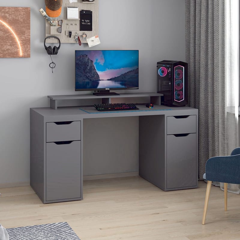 Skrivebord Kalune Design Alen 150 cm (150 x 75 x 60 cm) Antrasitt 2 skuffer 2 skap - Antrasitt - Møbler - Bord - Kontorbord - Skrivebord