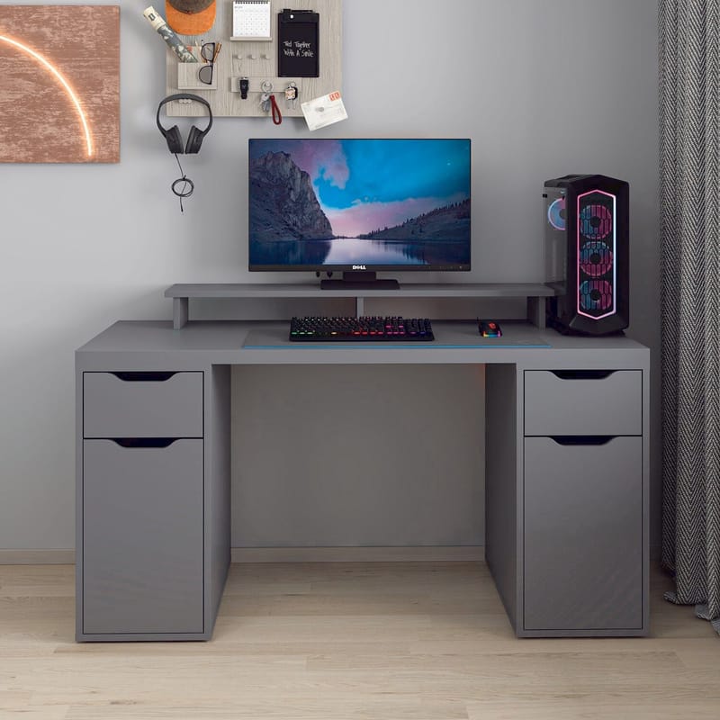 Skrivebord Kalune Design Alen 150 cm (150 x 75 x 60 cm) Antrasitt 2 skuffer 2 skap - Antrasitt - Møbler - Bord - Kontorbord - Skrivebord