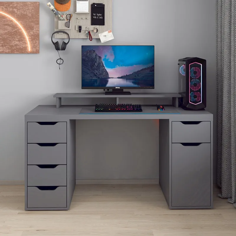 Skrivebord Kalune Design Alen 150 cm (150 x 75 x 60 cm) Antrasitt 5 skuffer - Antrasitt - Møbler - Bord - Kontorbord - Skrivebord