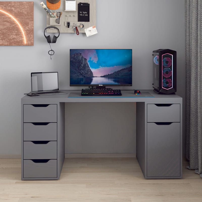 Skrivebord Kalune Design Alen 150 cm (150 x 75 x 60 cm) Antrasitt 5 skuffer - Antrasitt - Møbler - Bord - Kontorbord - Skrivebord