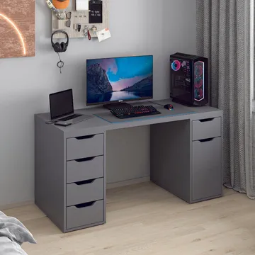 Skrivebord Kalune Design Alen 150 cm (150 x 75 x 60 cm) Antrasitt 5 skuffer - Antrasitt - Møbler - Bord - Kontorbord - Skrivebord
