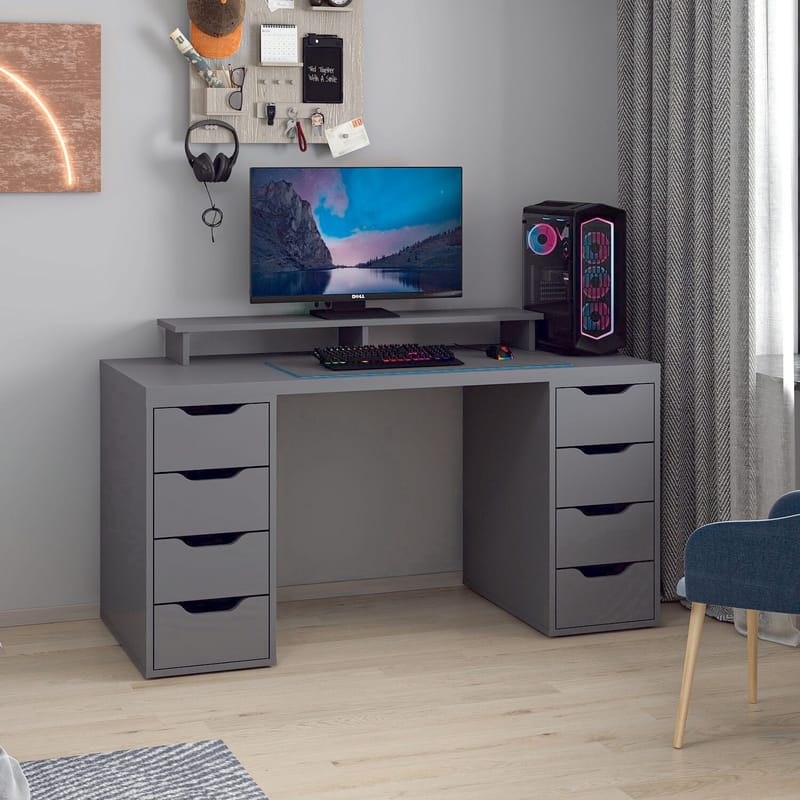 Skrivebord Kalune Design Alen 150 cm (150 x 75 x 60 cm) Antrasitt 8 skuffer - Antrasitt - Møbler - Bord - Kontorbord - Skrivebord