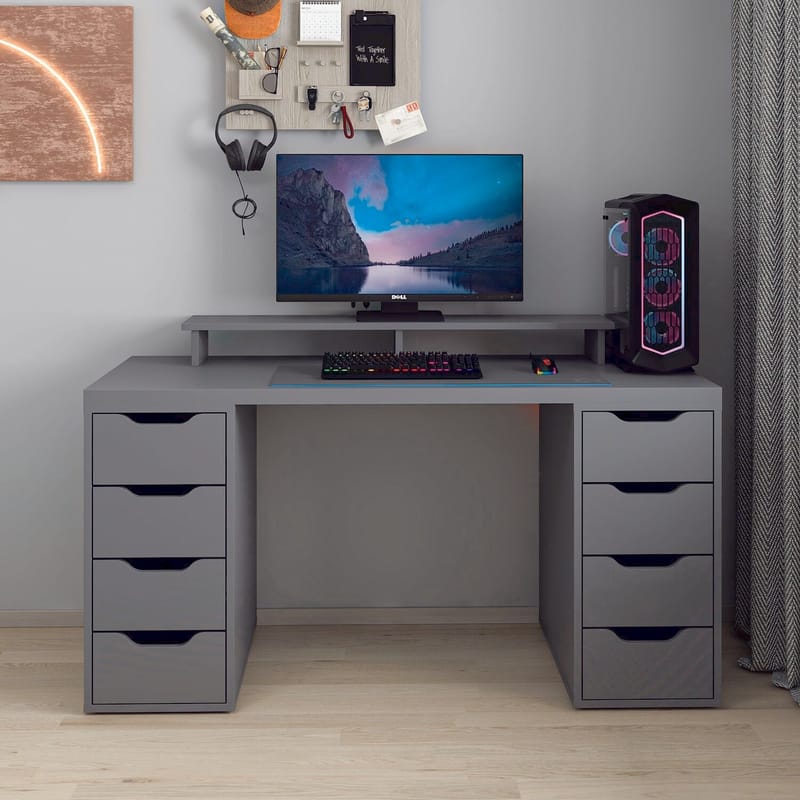 Skrivebord Kalune Design Alen 150 cm (150 x 75 x 60 cm) Antrasitt 8 skuffer - Antrasitt - Møbler - Bord - Kontorbord - Skrivebord