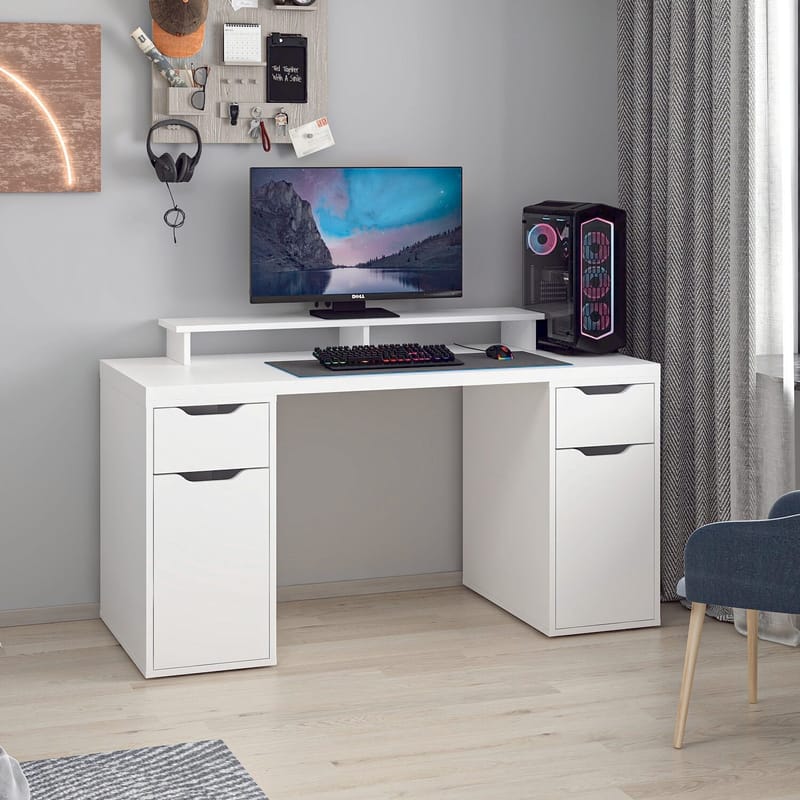 Skrivebord Kalune Design Alen 150 cm (150 x 75 x 60 cm) Hvit 2 skuffer 2 skap - Hvit - Møbler - Bord - Kontorbord - Skrivebord