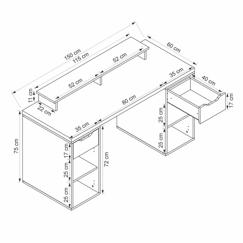 Skrivebord Kalune Design Alen 150 cm (150 x 75 x 60 cm) Hvit 2 skuffer 2 skap - Hvit - Møbler - Bord - Kontorbord - Skrivebord