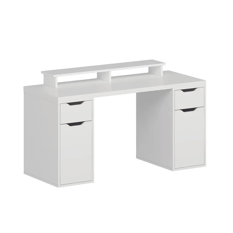 Skrivebord Kalune Design Alen 150 cm (150 x 75 x 60 cm) Hvit 2 skuffer 2 skap, Hvit