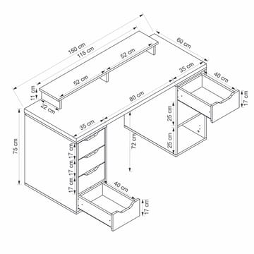 Skrivebord Kalune Design Alen 150 cm (150 x 75 x 60 cm) Hvit 5 skuffer - Hvit - Møbler - Bord - Kontorbord - Skrivebord