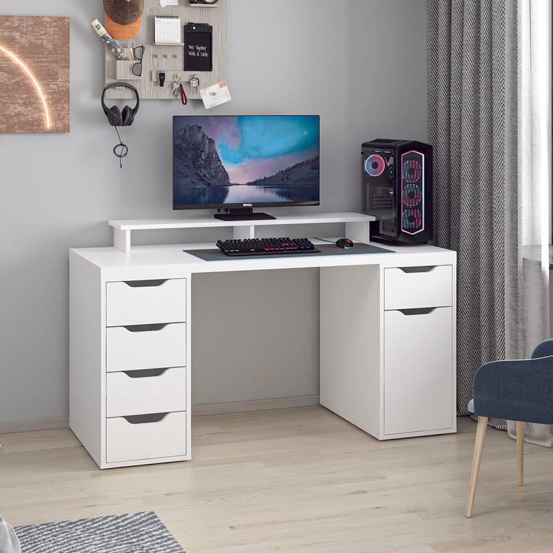Skrivebord Kalune Design Alen 150 cm (150 x 75 x 60 cm) Hvit 5 skuffer - Hvit - Møbler - Bord - Kontorbord - Skrivebord