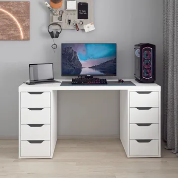 Skrivebord Kalune Design Alen 150 cm (150 x 75 x 60 cm) Hvit 8 skuffer - Hvit - Møbler - Bord - Kontorbord - Skrivebord