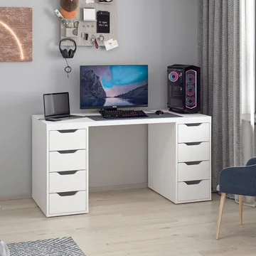 Skrivebord Kalune Design Alen 150 cm (150 x 75 x 60 cm) Hvit 8 skuffer - Hvit - Møbler - Bord - Kontorbord - Skrivebord