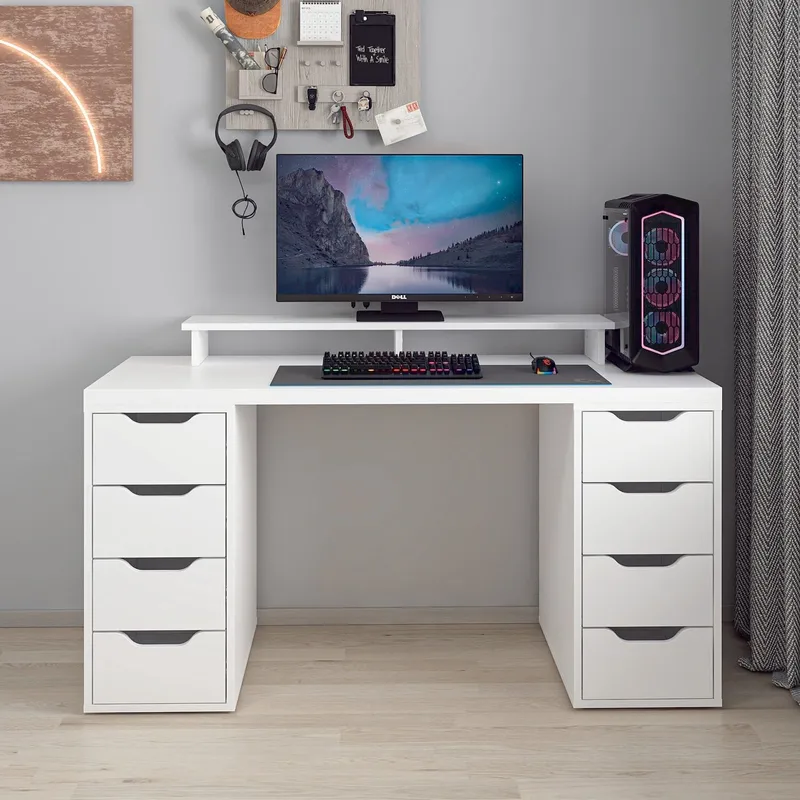Skrivebord Kalune Design Alen 150 cm (150 x 75 x 60 cm) Hvit 8 skuffer - Hvit - Møbler - Bord - Kontorbord - Skrivebord