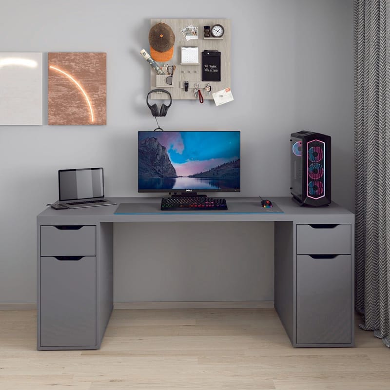 Skrivebord Kalune Design Alen 180 cm (180 x 75 x 60 cm) Antrasitt 2 skuffer 2 skap - Antrasitt - Møbler - Bord - Kontorbord - Skrivebord