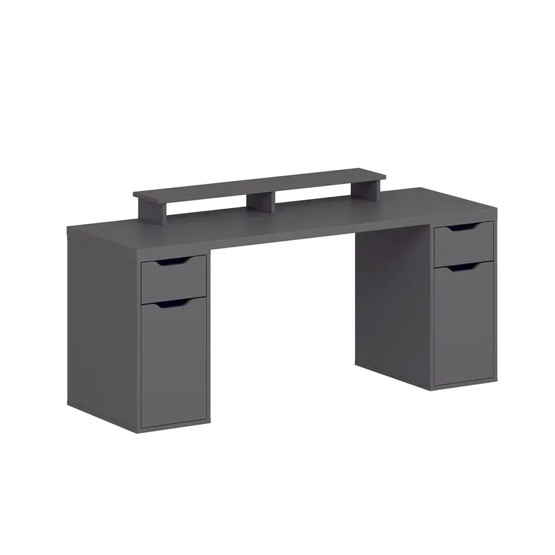Skrivebord Kalune Design Alen 180 cm (180 x 75 x 60 cm) Antrasitt 2 skuffer 2 skap - Antrasitt - Møbler - Bord - Kontorbord - Skrivebord