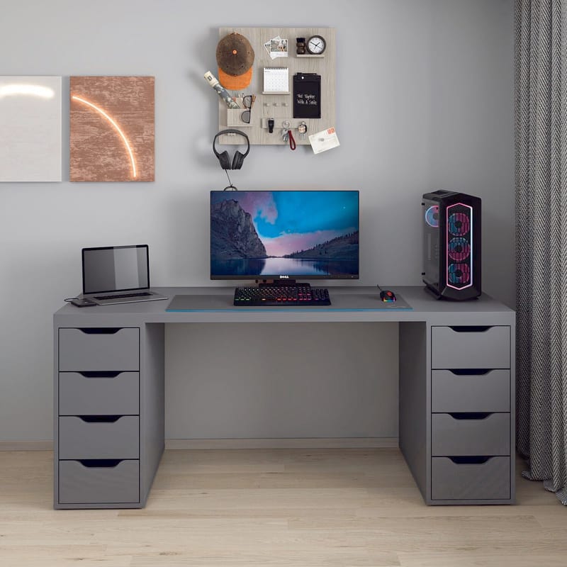 Skrivebord Kalune Design Alen 180 cm (180 x 75 x 60 cm) Antrasitt 8 skuffer - Antrasitt - Møbler - Bord - Kontorbord - Skrivebord