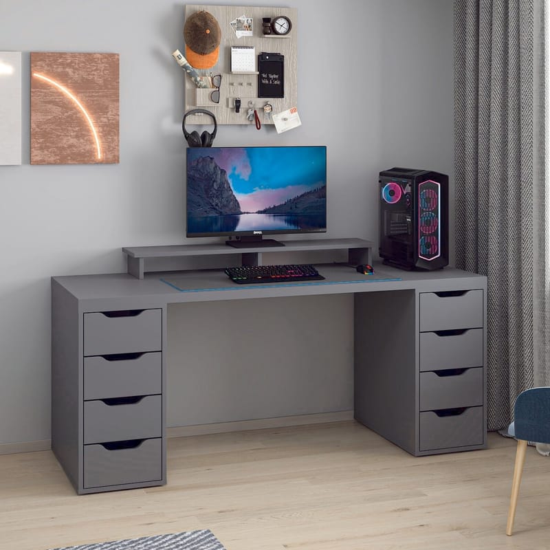 Skrivebord Kalune Design Alen 180 cm (180 x 75 x 60 cm) Antrasitt 8 skuffer - Antrasitt - Møbler - Bord - Kontorbord - Skrivebord