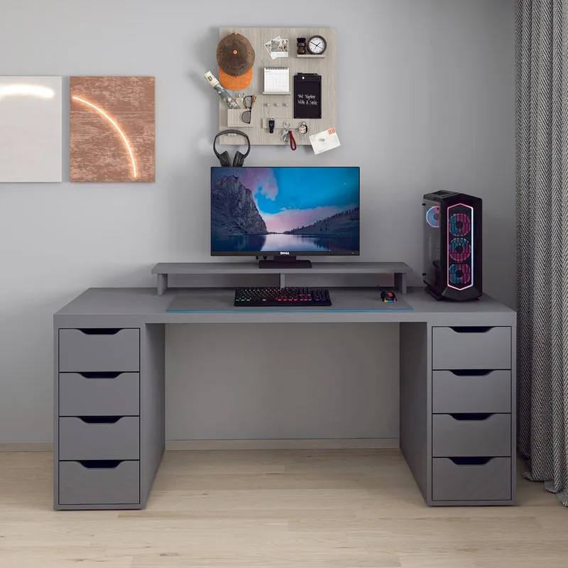 Skrivebord Kalune Design Alen 180 cm (180 x 75 x 60 cm) Antrasitt 8 skuffer - Antrasitt - Møbler - Bord - Kontorbord - Skrivebord