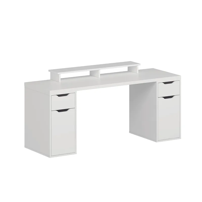 Skrivebord Kalune Design Alen 180 cm (180 x 75 x 60 cm) Hvit 2 skuffer 2 skap, Hvit