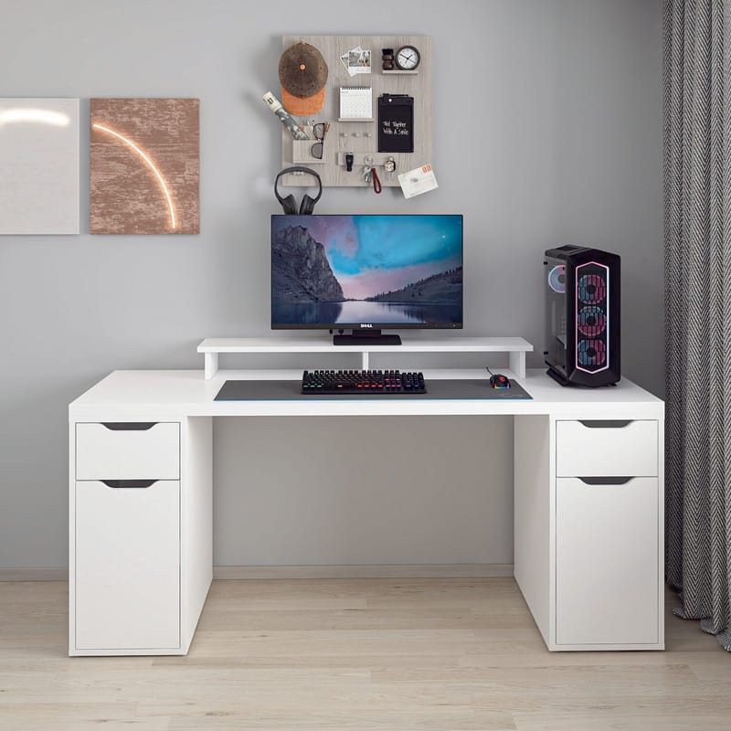 Skrivebord Kalune Design Alen 180 cm (180 x 75 x 60 cm) Hvit 2 skuffer 2 skap - Hvit - Møbler - Bord - Kontorbord - Skrivebord