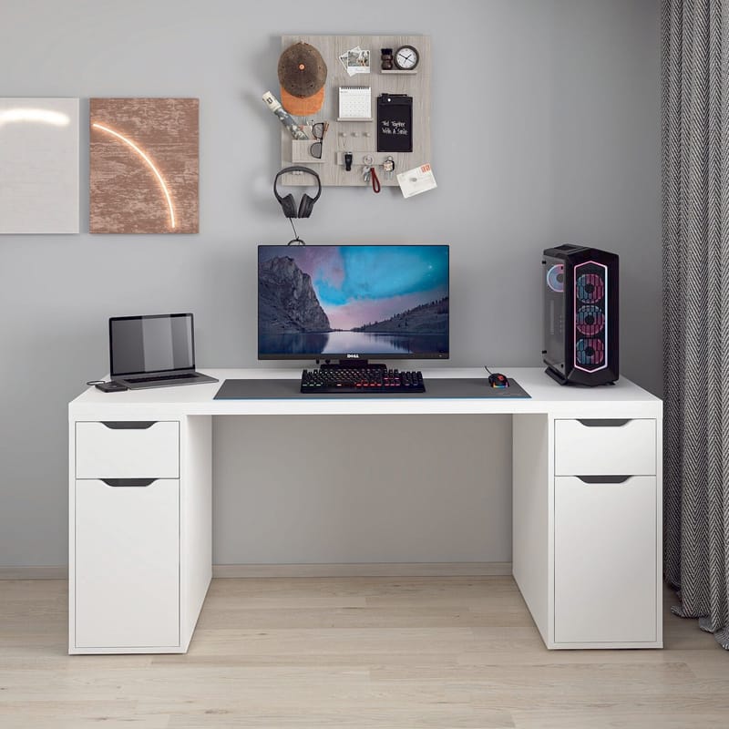 Skrivebord Kalune Design Alen 180 cm (180 x 75 x 60 cm) Hvit 2 skuffer 2 skap - Hvit - Møbler - Bord - Kontorbord - Skrivebord