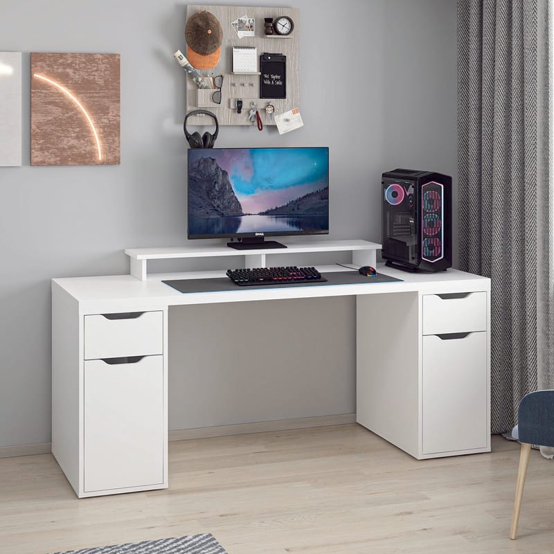 Skrivebord Kalune Design Alen 180 cm (180 x 75 x 60 cm) Hvit 2 skuffer 2 skap - Hvit - Møbler - Bord - Kontorbord - Skrivebord