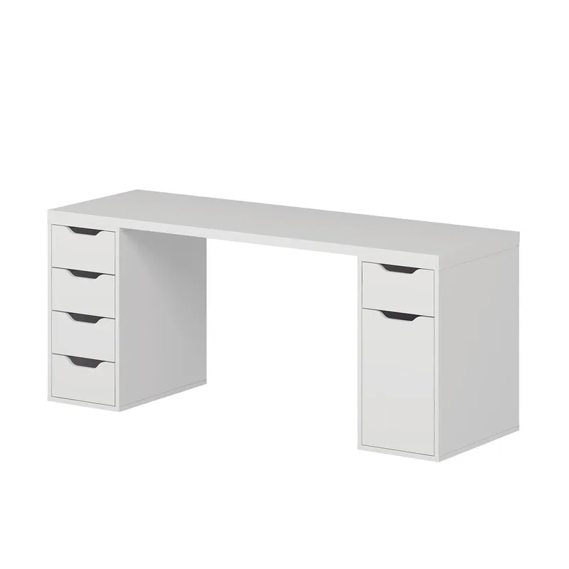 Skrivebord Kalune Design Alen 180 cm (180 x 75 x 60 cm) Hvit 5 skap, Hvit