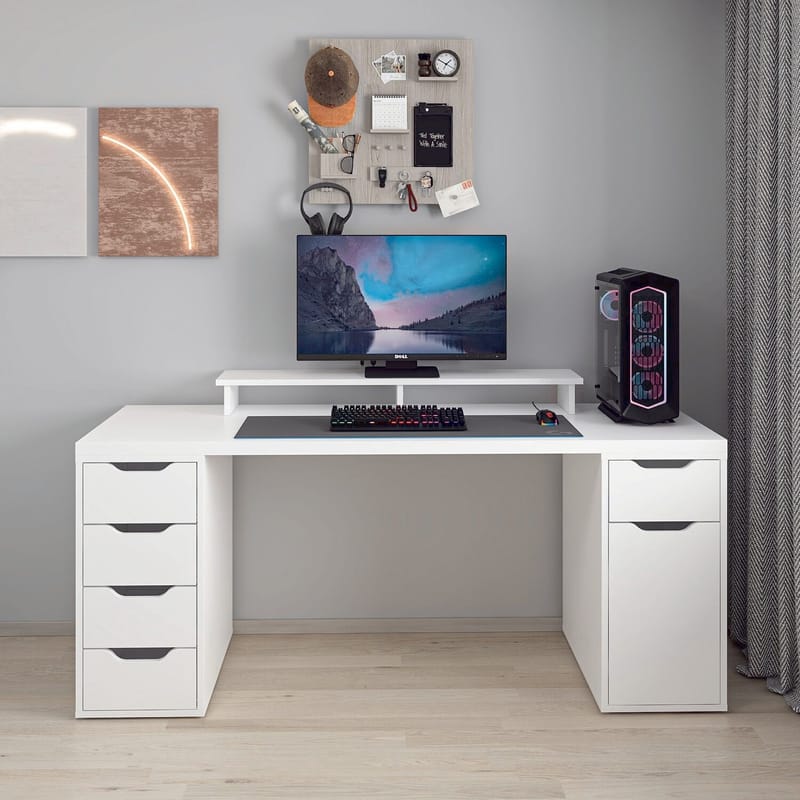 Skrivebord Kalune Design Alen 180 cm (180 x 75 x 60 cm) Hvit 5 skap - Hvit - Møbler - Bord - Kontorbord - Skrivebord