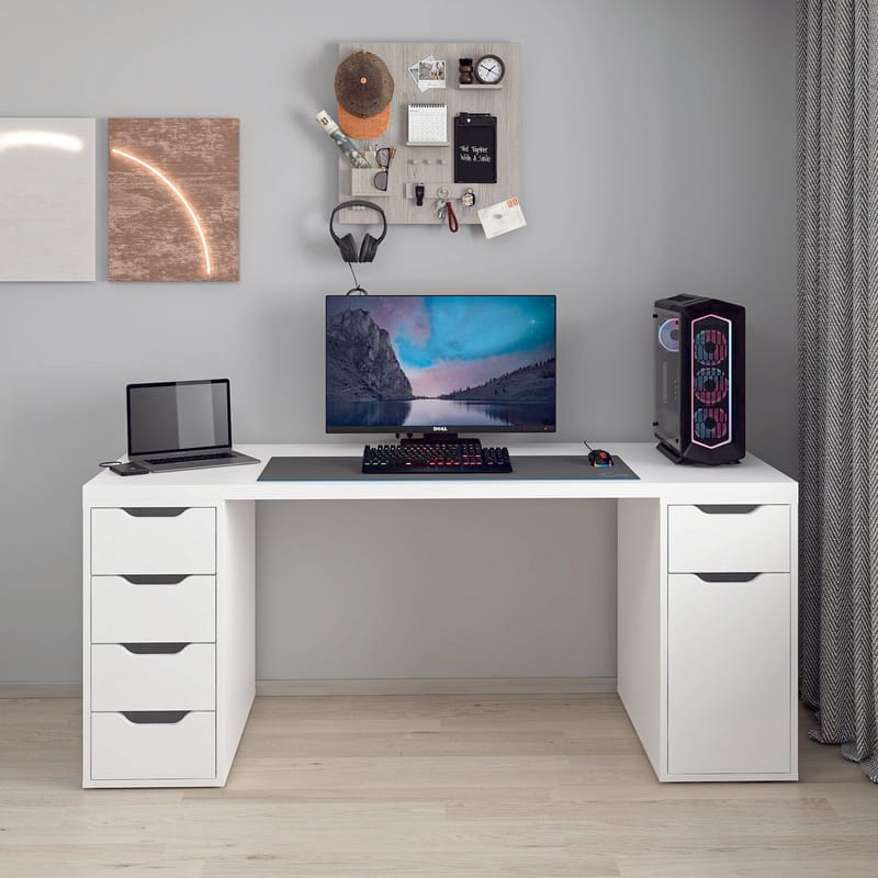 Skrivebord Kalune Design Alen 180 cm (180 x 75 x 60 cm) Hvit 5 skap - Hvit - Møbler - Bord - Kontorbord - Skrivebord
