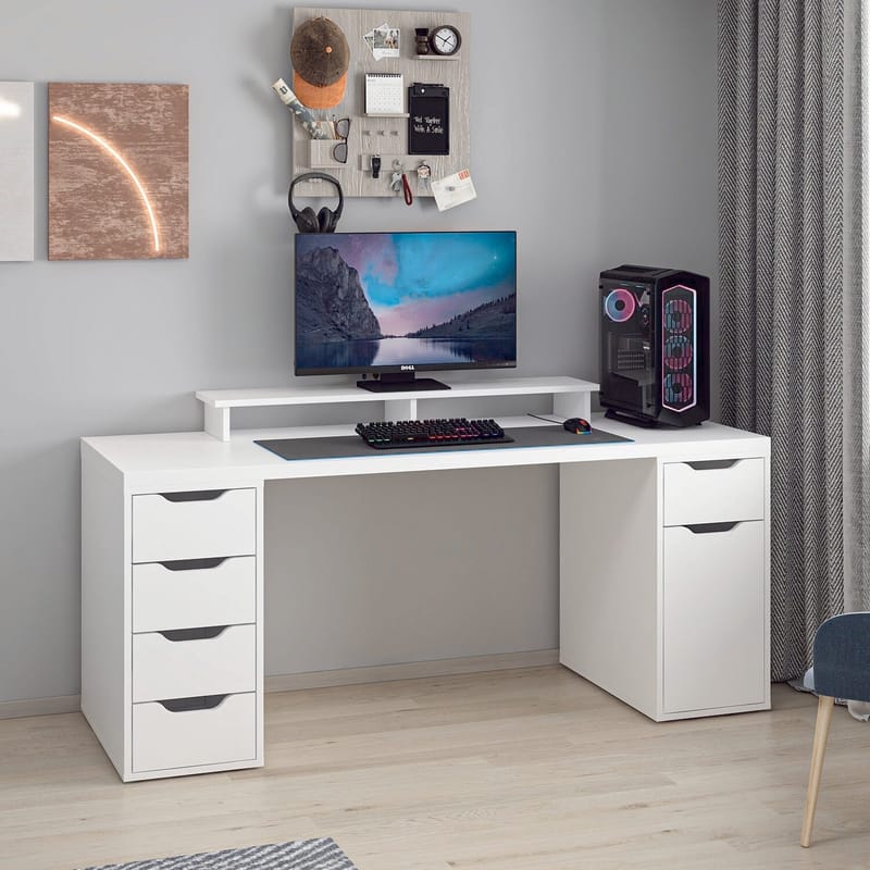 Skrivebord Kalune Design Alen 180 cm (180 x 75 x 60 cm) Hvit 5 skap - Hvit - Møbler - Bord - Kontorbord - Skrivebord