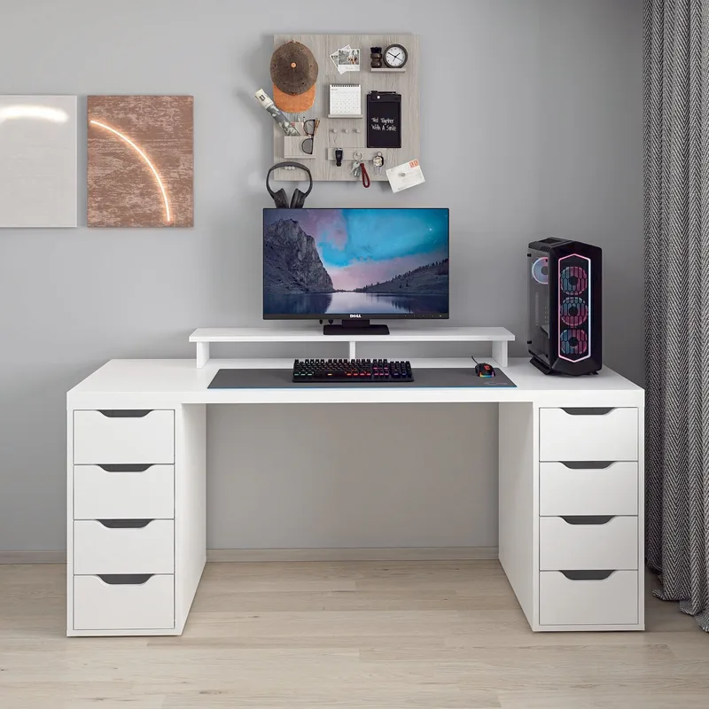 Skrivebord Kalune Design Alen 180 cm (180 x 75 x 60 cm) Hvit 8 skuffer - Hvit - Møbler - Bord - Kontorbord - Skrivebord