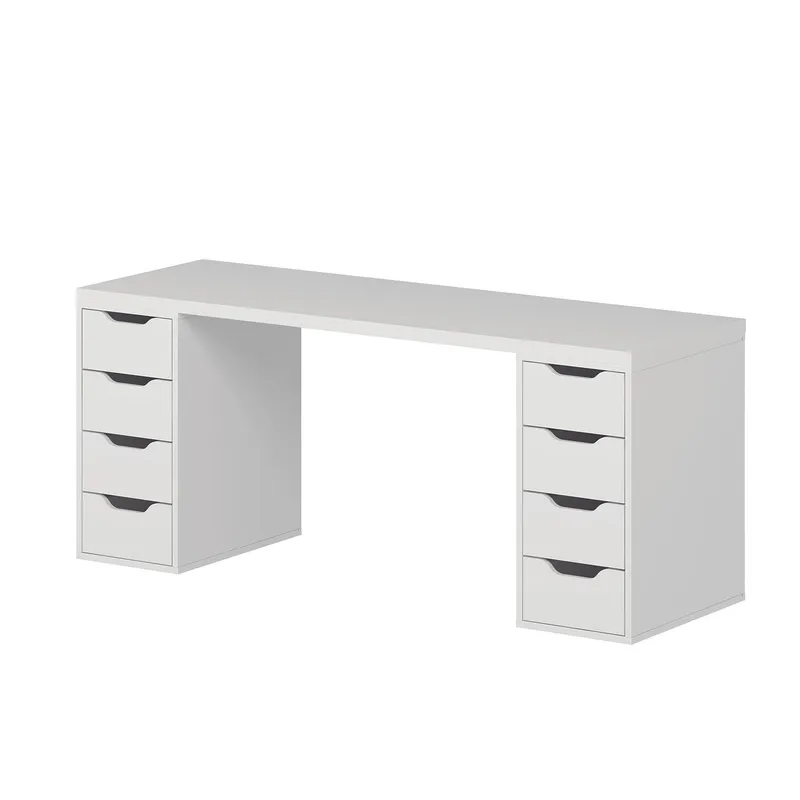 Skrivebord Kalune Design Alen 180 cm (180 x 75 x 60 cm) Hvit 8 skuffer, Hvit
