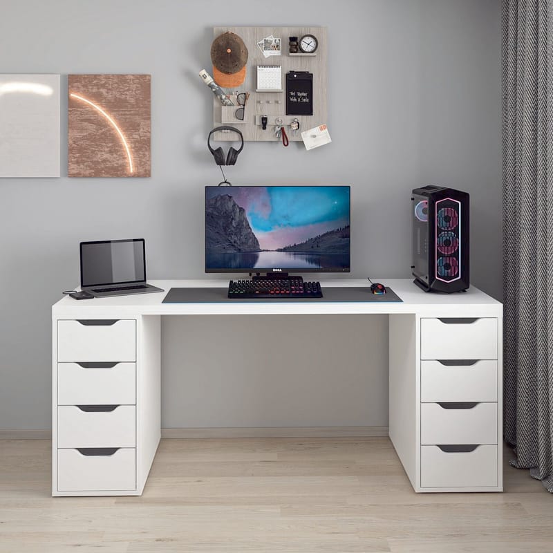 Skrivebord Kalune Design Alen 180 cm (180 x 75 x 60 cm) Hvit 8 skuffer - Hvit - Møbler - Bord - Kontorbord - Skrivebord